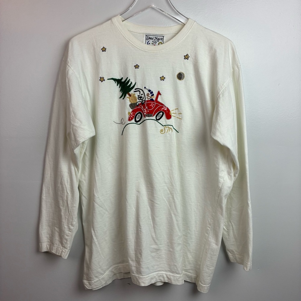 Swan Magic Vintage 1998 Appliqué Christmas Long-Sleeve Top